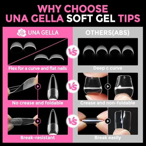 Image of UNA GELLA Long Stiletto Gel Nail Tips: 216pcs Halloween Stiletto Almond Fake Nails Pre-shape Long Almond Press Ons for Full Cover Acrylic French False Nails For Nail Extension DIY Salon 12 Sizes