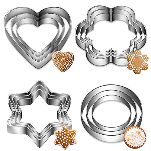 Ausstechformen Ausstecher Set - 12 Stück Plätzchen Ausstecher Edelstahl Keksausstecher Blume Rundes Herz Sternform Keks Ausstechformen Set DIY Tools für Backen (Silber) Cover