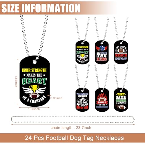 Yinkin 48 Pcs Football Gifts Bulk Include 24 Keychains and 24 Dogtag Necklaces with Sports Inspirational Encouraging Quotes for Students Teams Players Team Favors2