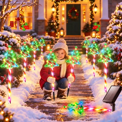 Garpar Christmas Outdoor Decorations 130LED Solar Pathway Tree Stake Lights - image 8