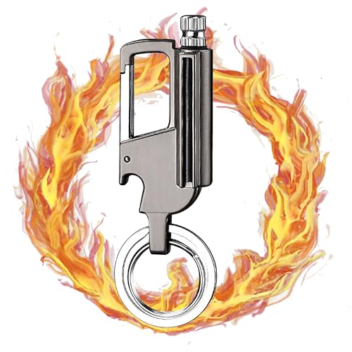 WDEC Outdoor Survival Fire Starter, Multitool Keychain, Emergency Survival Gear Flint Metal Matchstick Fire Starter Kerosene Refillable,Bottle Opener and Mountaineering Buckle