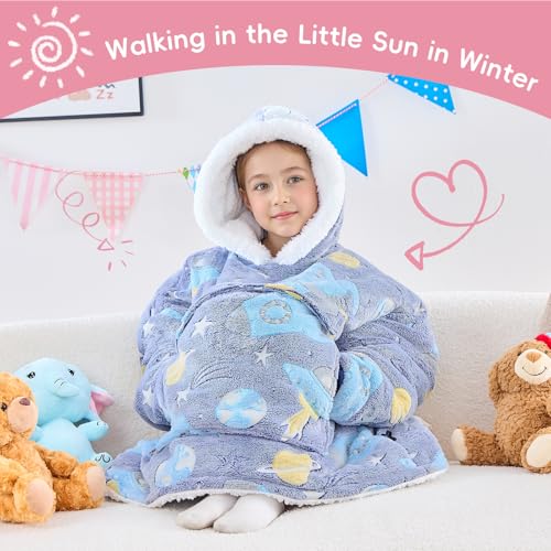 yescool Wearable Blanket Hoodie Kids Glow in the Dark, Oversized Blanket Sweatshirt with Sherpa Teen Girl Gifts for Kids,Girls, 8-15 Year Old Girl Boy Gift Warm Wearable Blankets, One Size, Universe