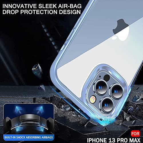 Image of TheGiftKart Ultra-Hybrid Crystal Clear Back Cover Case for iPhone 13 Pro MAX | Slim Fit Shockproof Design | Camera Protection Bump | Transparent Back (PC & TPU | Sierra Blue Bumper)