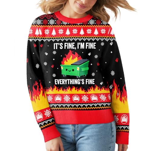 Image of 99TIMORO Its Fine Im Fine Ugly Christmas Sweater for Men and Women, Holiday Pullover Novelty Crewneck Sweatshirt, Festive Outfit Gift