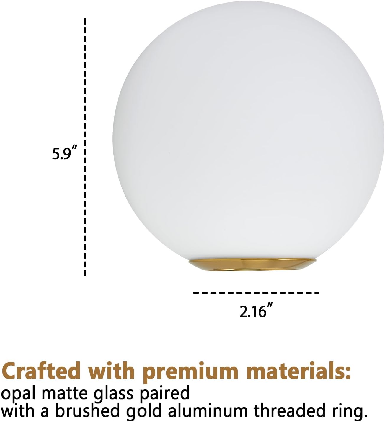 2 Pack Opal Matte Glass Globe Lampshades with Brushed Gold Base, Replacement Light Shades for Wall Sconces and Pendant Lights