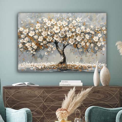 MuchoWow© Cuadros Decoracion Salon Modernos 120x80 cm Lienzos de Fotos Pared Wall Art Lienzo Decoração Cuadro de salones Árbol - Flores - Blanco - Naturaleza - Arte - imagen 7