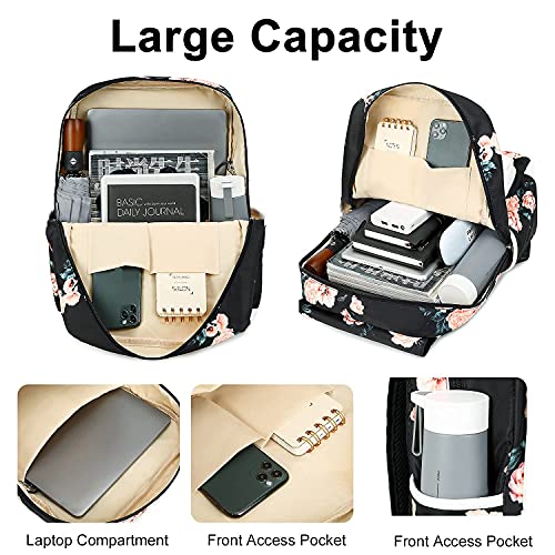 Ledaou School Backpack For Teen Girls Laptop Backpacks 15.6 Inch Floral Daypack Women Bookbag School Bag For College Travel (Floral Black) #TOP3