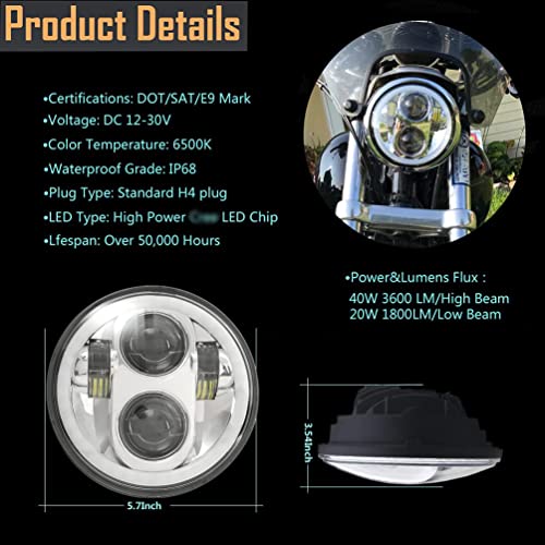 Image of ROCCS Chrome 5.75 inch LED Motorcycle Headlight, 5-3 /4 Multicolor Headlamp with For Har-ley Dyna Sportster Softail Street Bob Iron 883 72 48