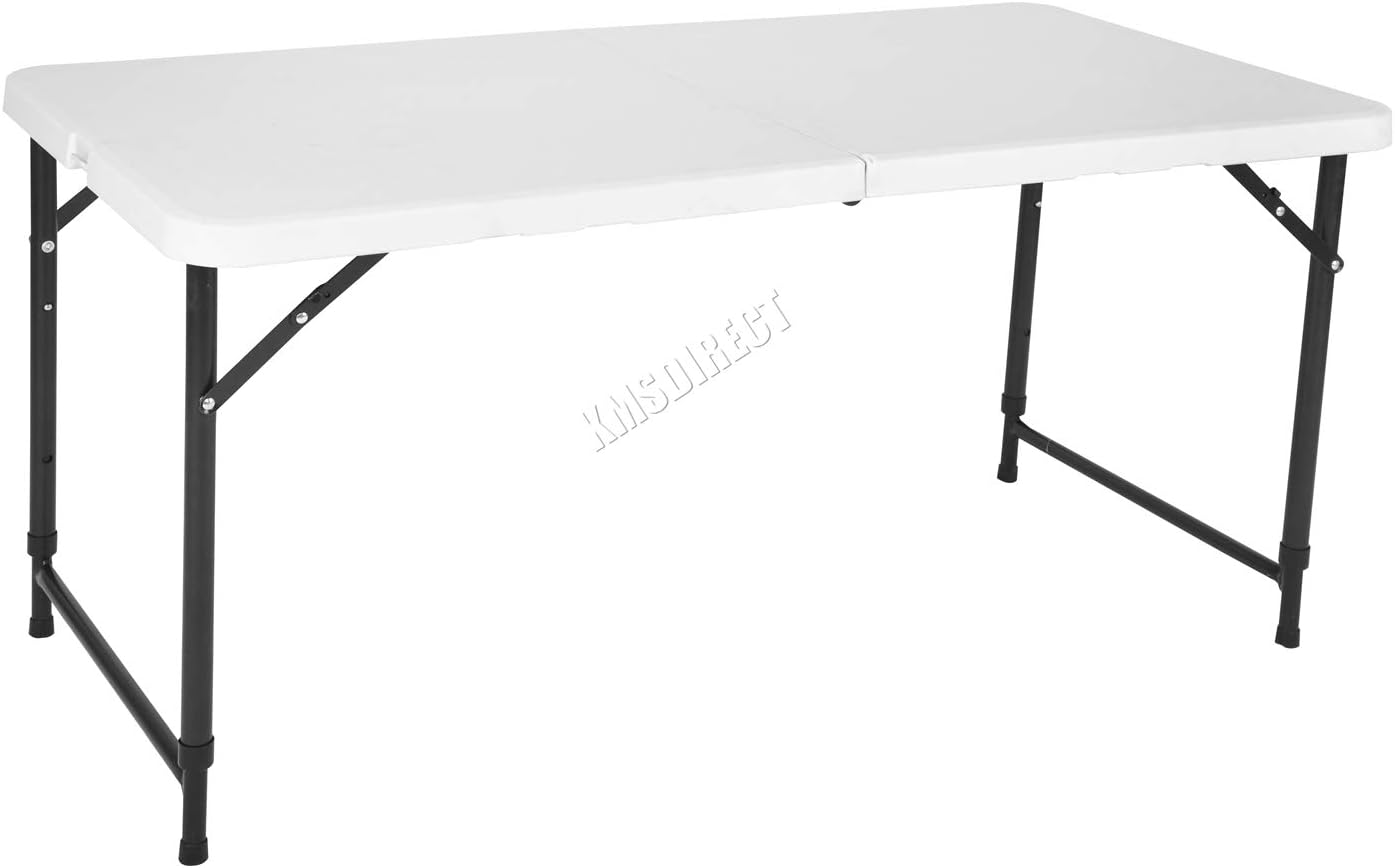 WestWood 4FT 1.2M Folding Trestle Table Heavy Duty Plastic Portable Outdoor Camping Garden Picnic BBQ Party White