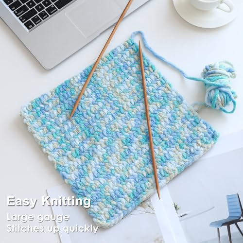 Image of #6 Super Bulky Blanket Yarn for Crocheting - 4 Skeins(Each 10.5oz /300g, 220yds /201m), Chunky Chenille Thick Plush Big Soft Yarn for Crocheting Knitting Blankets, Khaki & Teal & Blue