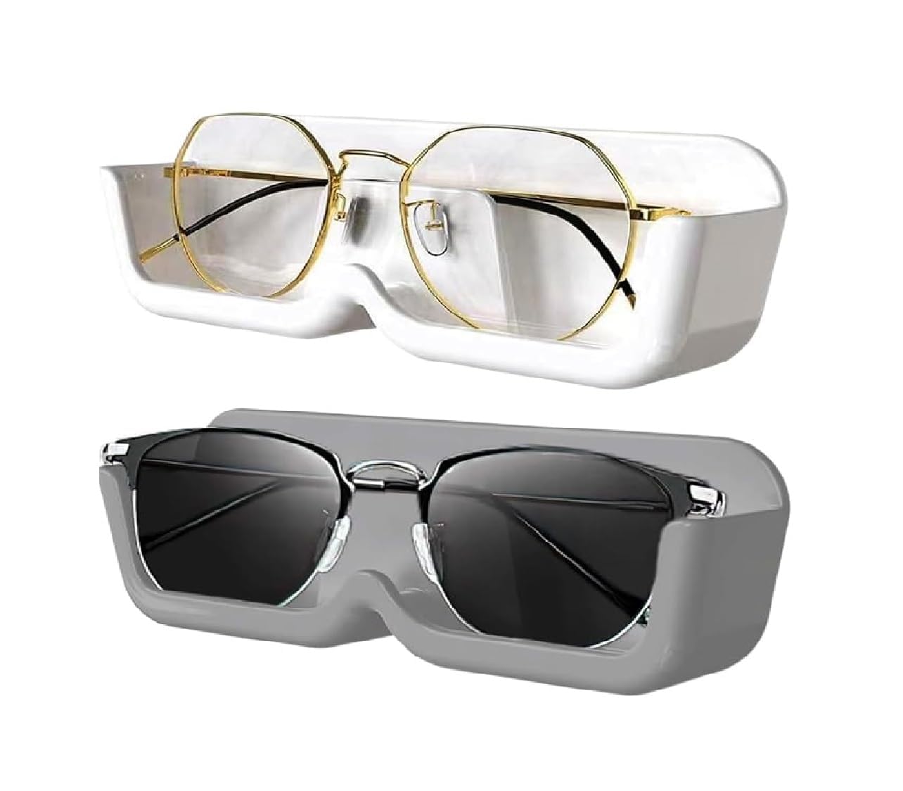Wall-Mounted Specs Holder & Sunglasses Display Case | No-Drill Adhesive Stand for Eyewear | Plastic Glasses Organizer/Storage Box (Grey & White, Set of 2)