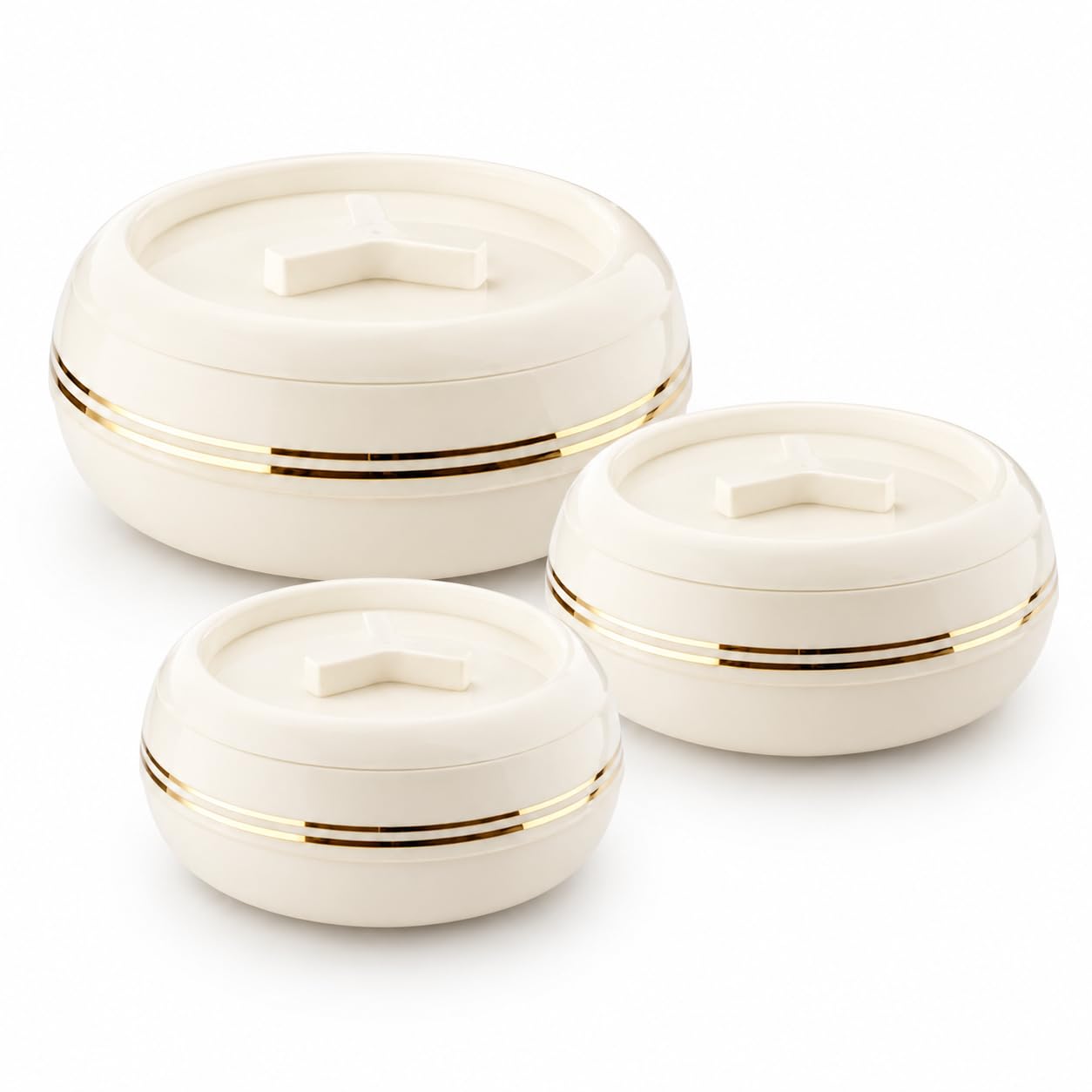 Homsmyth Premium Insulated Casserole Set of 3 (1.2L, 1.5L & 2.5L) | Stainless Steel Inner Food Container| Double Wall Insulated Hot Pot Set | Food Grade | Heat Retention Food Warmer | Ivory (Ivory)