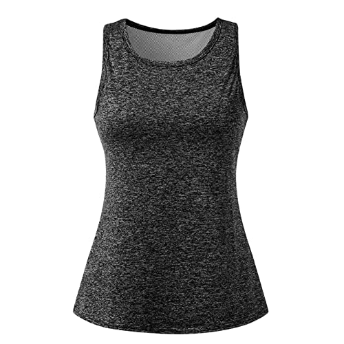 Youmymine Workout Tops For Women Exercise Gym Yoga Shirts Athletic Tank Tops Gym Clothes (L, Dark Gray) #TOP2