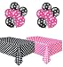 kedudes Polka Dot Plastic Tablecloth Hot Pink & White and Black & White, and Two Packages of Polkadot Balloons