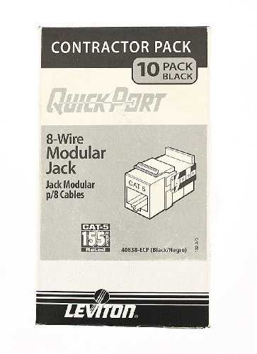 Leviton 40838-ECP Cat-5 8-Wire Quickport Jack, 10-Pack, Black