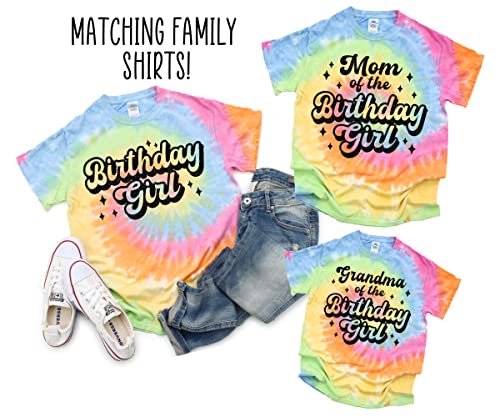Retro Birthday Girl Tie Dye T-Shirt Pastel Age on Back Matching Family Mom Sister Dad Grandma Vintage Groovy3