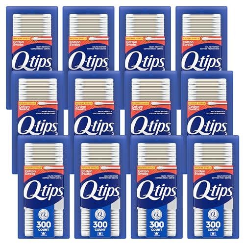 Q-tips Antimicrobial Swabs for Cleaning are Made with 100 Percent Cotton, 300 Count, Pack of 12