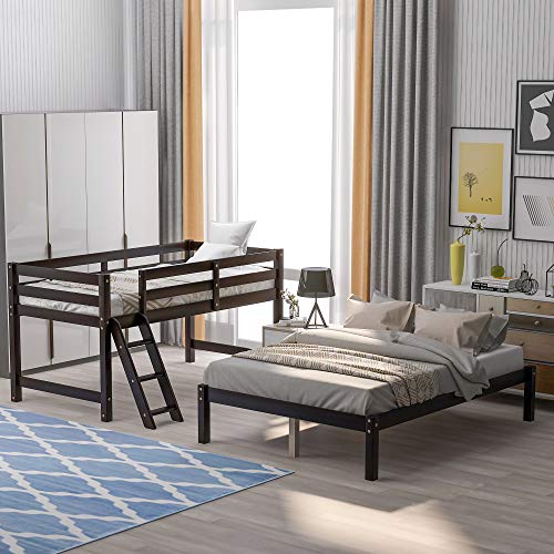 Merax Twin Over Full Bunk Bed, Solid Wood Bunk Loft Bed Frame With Guardrail, Convertible Into Two Individual Beds (Espresso) #TOP3