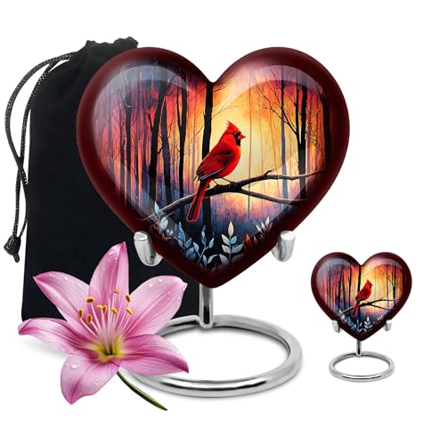 Image of Cardinal Bird Urn Large Urn for Burial 1 Large & 1 Small | Mini Funeral Urns for Ashes for Women, Keepsake Urns for Female