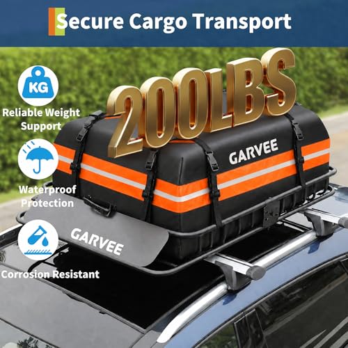 Garvee Roof Rack Cargo Basket with Waterproof Cargo Bag, 15 cu ft Rooftop Cargo Carrier, Heavy Duty Steel Car Roof Rack Carrier with Wind Fairing, Anti-Rust, U-Bolt Mount, for SUV Truck by Garvee - Image 2
