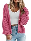 PRETTYGARDEN Womens Open Front Long Sleeve Button Chunky Knit Cardigan Sweater (Grey Pink, Medium)