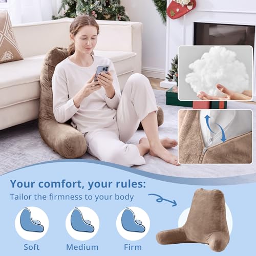 Image of Sasttie Reading Pillow for Bed, Back Pillow for Sitting Up, Light Brown