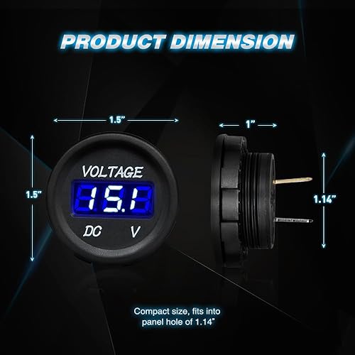 Miniatura 10 de Nilight Panel de voltímetro de pantalla digital LED de 12 V CC, impermeable, panel redondo digital, medidor de voltios para barco, vehículo marino,