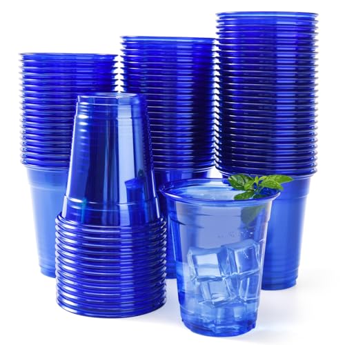 Yicentdp 50 Pack Blue Clear Plastic Cups 12 oz Disposable Drinking Cups for Wedding Blue Birthday Party Supplies