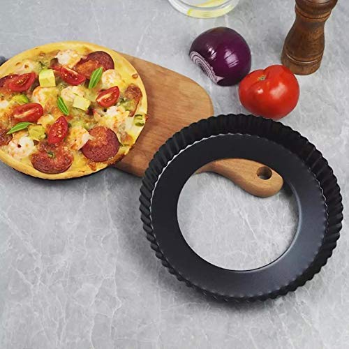 BluBasket Non-Stick Carbon Steel Pie Dish Tart Quiche Pizza Pan Removable Loose Bottom, 20cm, Black - 1 Pc 4