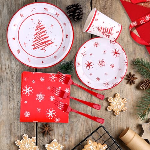 Christmas Party Supplies Decorations, Christmas Disposable Plates and Napkins with Paper Plates, Napkins, Cups and Forks - Serves 25 – Image 3