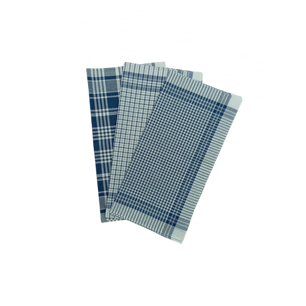 Mouchoirs 40x40 cm en Coton - 3 Motifs à Carreaux Bleu et Blanc, Doux, réutilisables et écologiques pour Le Quotidien