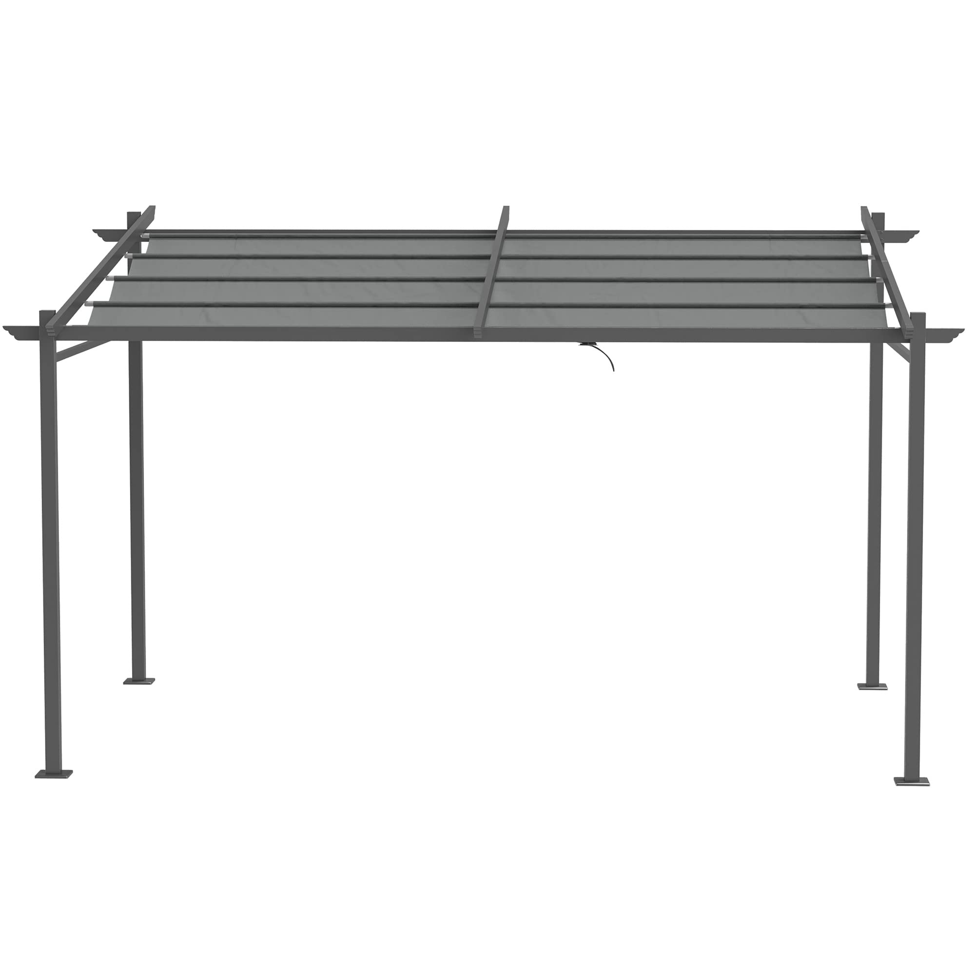 Outsunny Pergola Jardin extérieur pergola 4x3 adossée avec Toile coulissante rétractable Structure Acier Toile Polyester Haute densité 180 g/m² Incluse Gris
