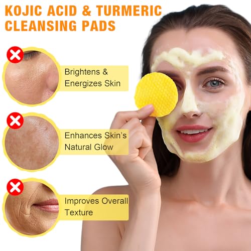 NIFEISHI Turmeric Kojic Acid Vitamin C Exfoliating Pads - 50 Count for Oil Control, Hydration & Dullness Reduction - Face & Body Cleansing Pads