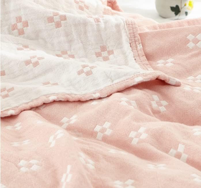 2 Layer Cozy Lightweight Muslin 100% Cotton Blanket for Bed, Couch & Sofa, Summer Bedding Coverlet with Pattern,Pink,Queen 78''x90'' - Image 9