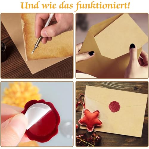 40 Stück Vintage-papier Umschläge Briefpapier Set, Vintage Briefpapier mit Umschlag Set mit 12 Kraftpapier Umschläge, 16 Briefpapier und 12 Wachssiegel-aufkleber, für Hochzeit, Geburtstag