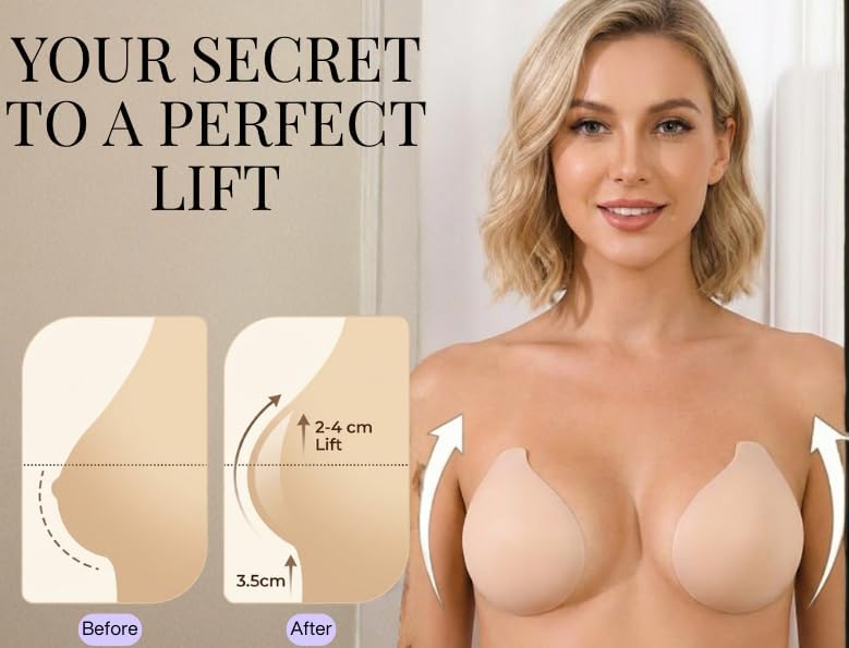 Seamless Push Up Adhesive Bra Nipple Covers - Waterproof Reusable Silicone Sticky Pasties with Lifting Pads - Image 4