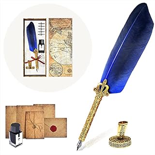 theFiu Quill Pen and Ink Set, Upgraded Fountain Pen for Writing, Calligraphy Set for Beginners, Feather Pen with a Stationery Set, Royal Blue