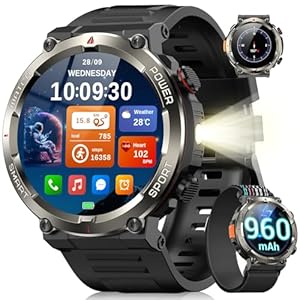 Blackview Military Smart Watch for Men (Answer/Make Calls), 1.45" Fitness Tracker with 100-Day Battery/Flashlight/Compass/... Rate/SpO2/Sleep, 150+ Sports IP68 Waterproof Smartwatch for iOS Android