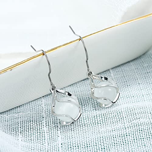 Titanium Spiral Dangle Drop Earrings Ball Simulated Opal Twist Wire Earrings For Women, Classic Infinity Earring High Polished Pure Titanium Earring Hooks Hypoallergenic For Sensitive Ear #TOP3