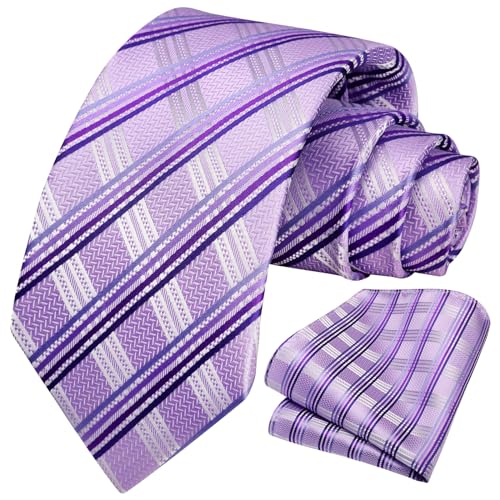 Image of HISDERN Mens Striped Ties Classic Silk Woven Tie and Pocket Square Set Formal Business Necktie Handkerchief for Wedding