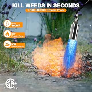 Propane Torch Kit Heavy Duty Weed Burner, 1,800,000 BTU Flame Thrower Gun with Built-in Igniter, with 30" High Flame, 10FT Hose, Detachable Long Reach Torch for Weeds, Ice, Snow, Asphalt