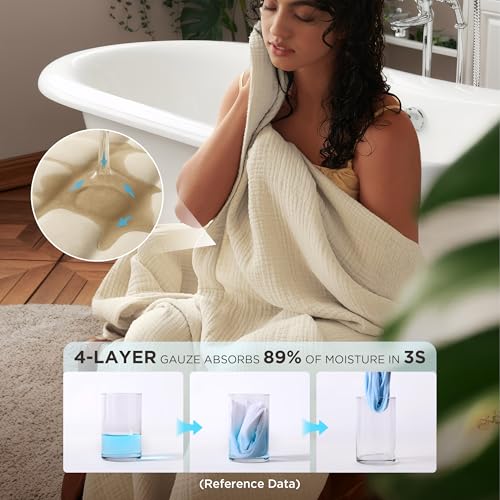 Bedsure 100% Cotton Muslin Throw Blanket Large 50x70 Inches - 4-Layer Breathable and Lightweight Thin Soft Summer Gauze Muslin Blankets for Adults, Linen Beige, Boho Cotton Throw for Couch