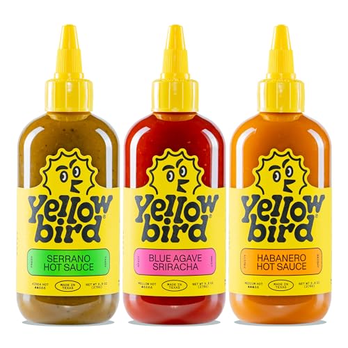 Yellowbird® Classic Hot Sauce Variety Set 9.8 oz Pantry Size | Sriracha + Serrano + Habanero (3 Flavors | Made in Texas)