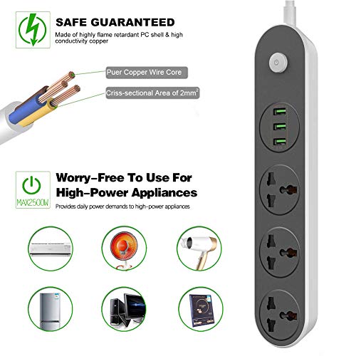 Fanlide Power Strip With Usb Ports, 6Ft Power Cord, 2500W Circuit Breaker, 3 Outlets 3 Quick Usb (5V 3.1A) Charging Station, Child Safe Door, For Cruise Ship,Dorm Room Multi Plug Extender #TOP7