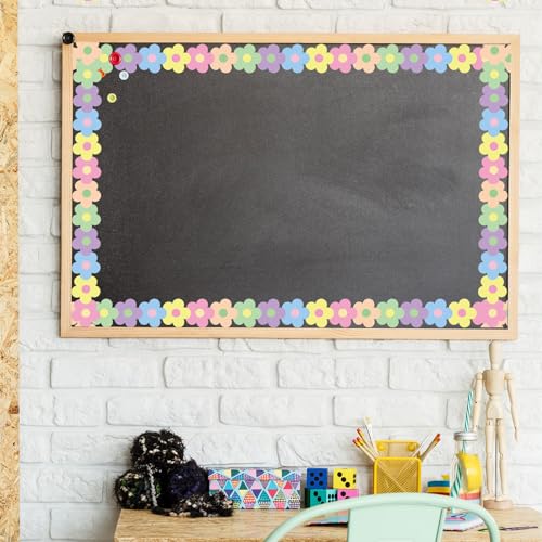 Image of Whaline 32.8 Ft Pastel Flower Bulletin Board Borders Retro Colorful Boho Floral Die-Cut Rolled Bulletin Board Trim for Back to School Classroom Office Decor