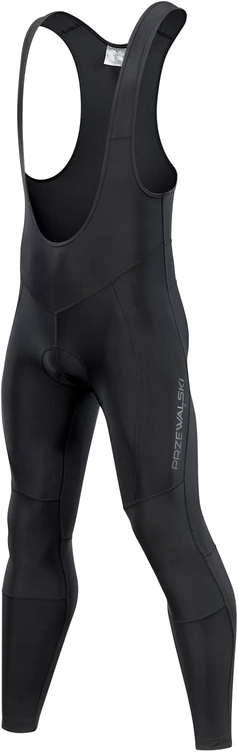 Przewalski Men's Cycling Bib Pants 4D Padded Bike Thermal Bib Tights Black
