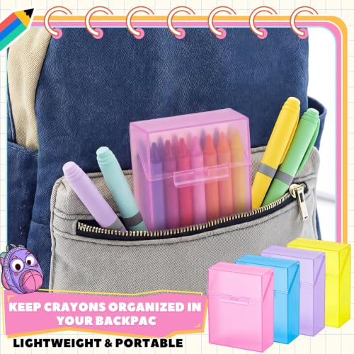 Image of Clabby 4 Pcs Clear Plastic Crayon Boxes Hold 24 Count, Pastel
