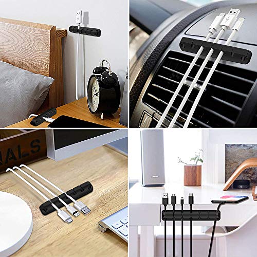 2 Pack Cable Organizer Clips, Cable Management Cord Holder Self Adhesive Silicone Wire Holders for Organizing USB Charging Cable/Power Cord/Mouse PC Desktop Travel Home Office Car-Black - Thumbnail 5