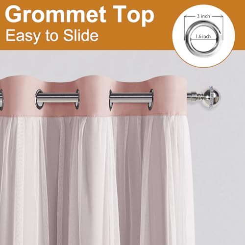 Image of DWCN Pink Blackout Curtains with Sheer Overlay with Tiebacks 63 Inch Long