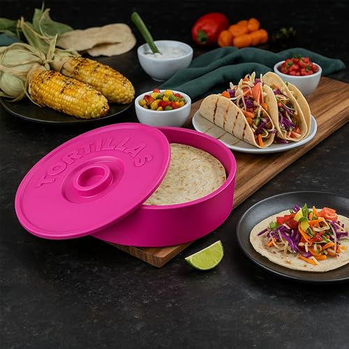 A TODA LECHE Tortilla Warmer - Mexikanischer Tortillero zum Warmhalten Tortilla - Quesadillas - Mexikanische Tacos - 22 cm (Rosa)